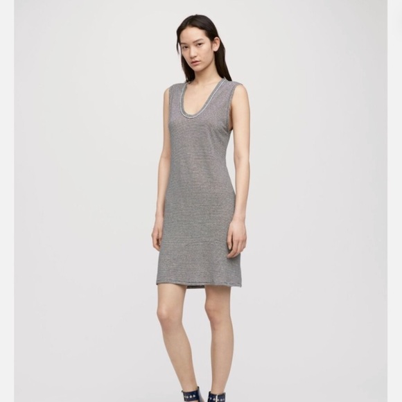 Rag and Bone Light Striped Jersey Weight Mini Linen Blend VNeck Dress d - Picture 2 of 11